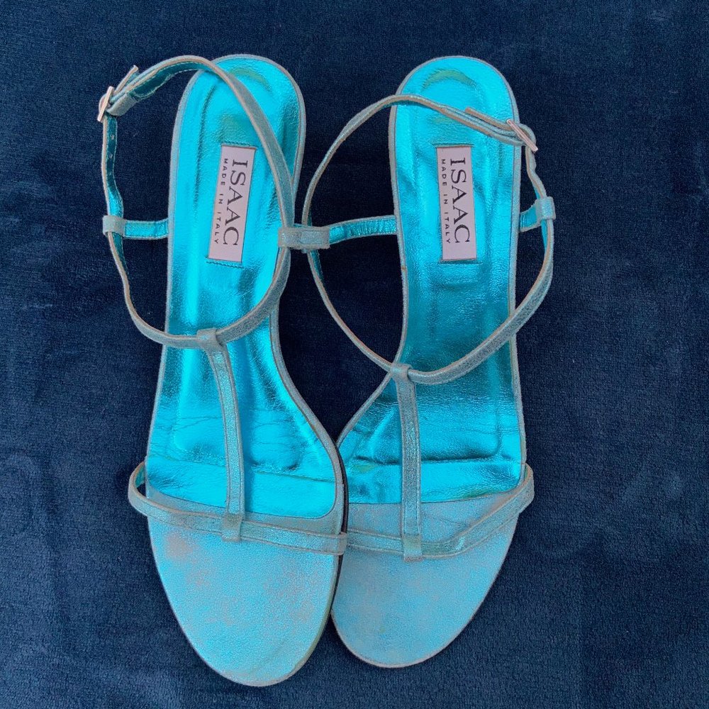 ISAAC Metallic Turquoise T-Strap Women's Sandals